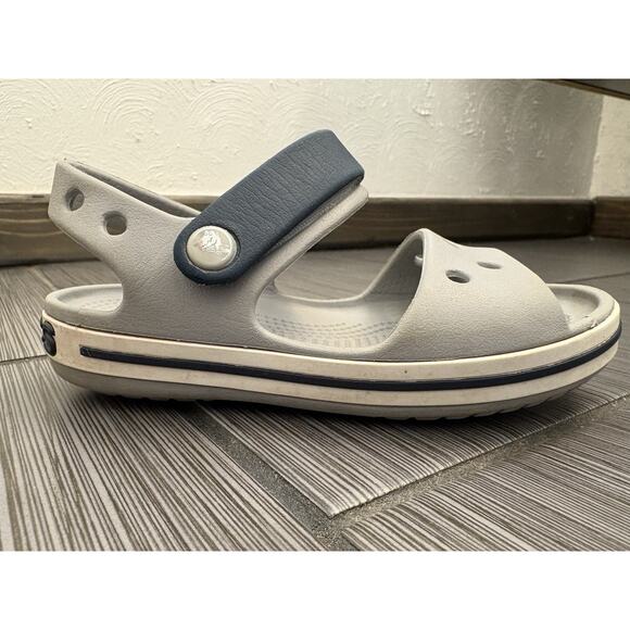 Crocs Kids Crocband Cruiser Sandals Size C 10 Light Gray/Navy Blue - Picture 10 of 13